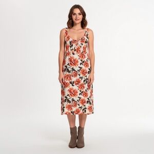 Old Navy modern colorful, crimson floral mid sundress size large